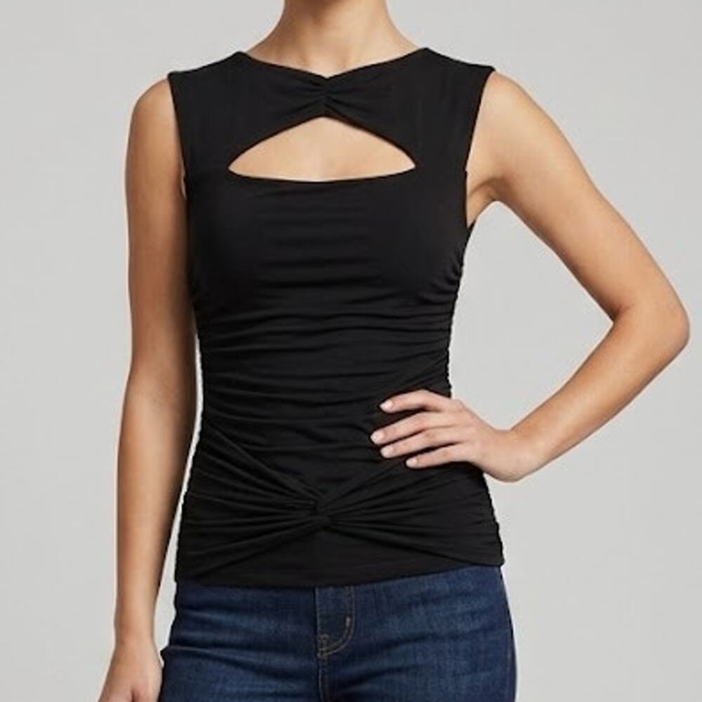 Bailey 44 Black Ruched Keyhole Top Front Back Cutout Sleeveless Size Medium